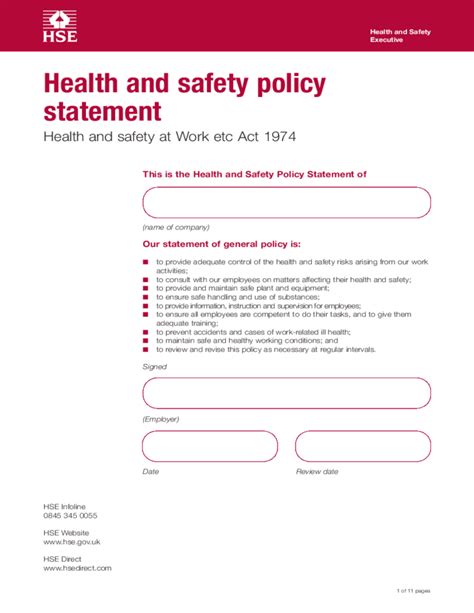 Health and Safety Policy Statement Template Free Download