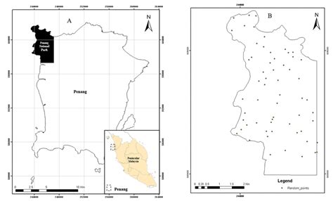 Location of Penang National Park on Penang Island (A) and random points ...