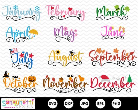 Months of the Year SVG Bundle Clipart Calendar SVG Calendar - Etsy