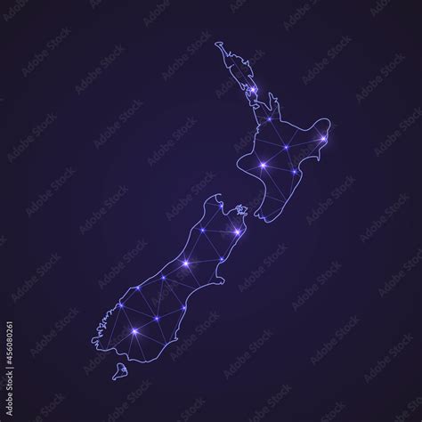 Digital network map of New Zealand. Abstract connect line and dot Stock ...