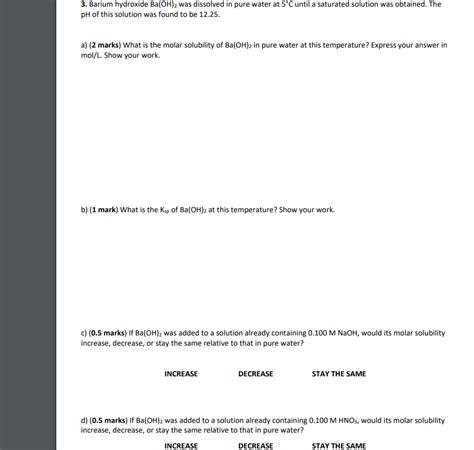 Solved 3. Barium hydroxide Ba(OH)2 was dissolved in pure | Chegg.com