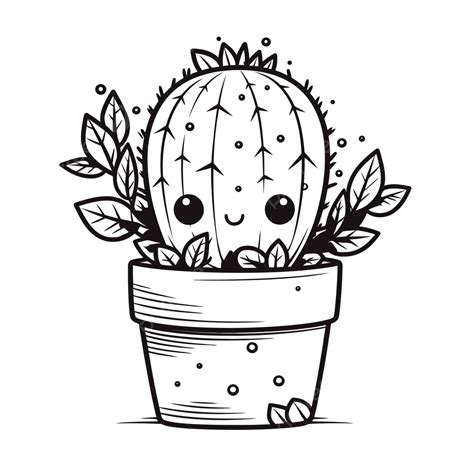 Cute Black And White Drawing Of A Cute Cactus Plant Outline Sketch ...