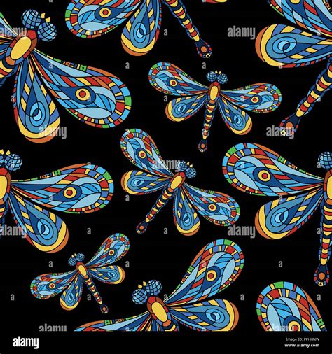 Dragonfly seamless pattern. Dragonfly background. Creative background with insect. Vector ...