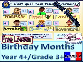 FREE PRIMARY FRENCH LESSON YEAR 4+/GRADE 3+: MONTHS & BIRTHDAYS ...