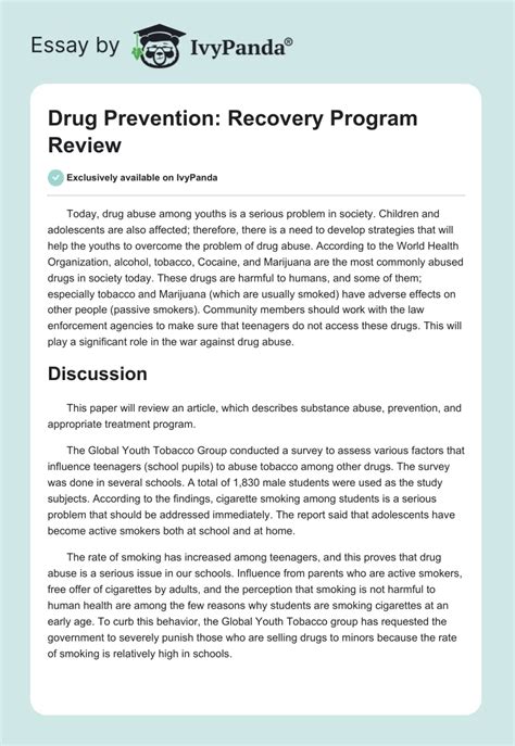 Youth Drug Abuse: A Review and Action Plan | Report Example