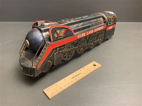 Large Vintage Tin Overland Express Train Engine