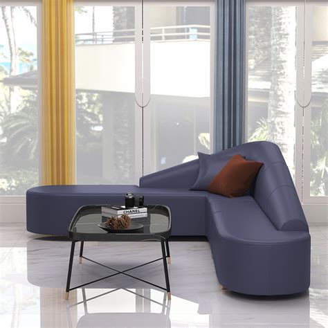 Modern Blue Faux Leather Sectional Upholstered L-Shaped Corner Sofa ...