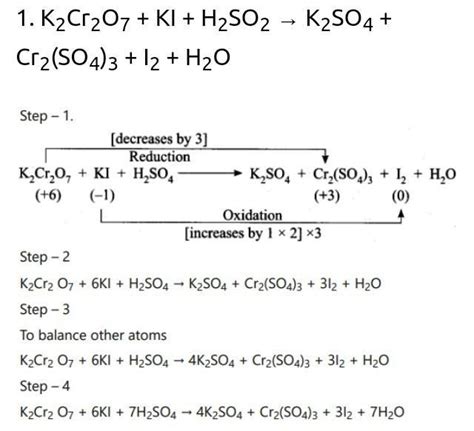 Balance the following equation by oxidation number method K2Cr2O7 + KI ...