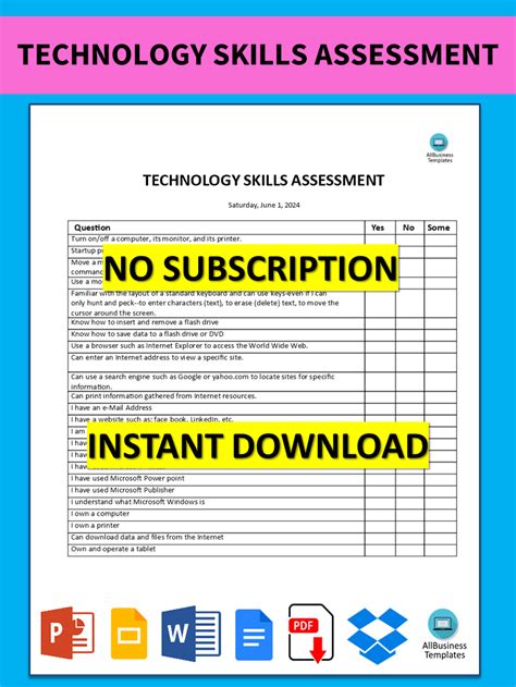 免费 Technology Skills Assessment | 样本文件在 allbusinesstemplates.com