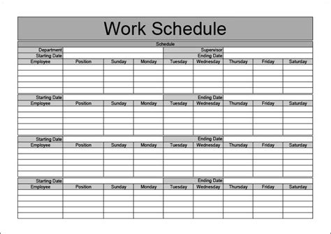 Blank Monthly Work Schedule Template