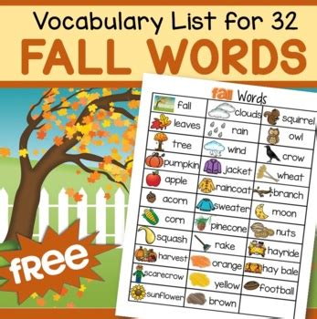 FALL AUTUMN Vocabulary List 32 Words and Pictures FREE by KidSparkz