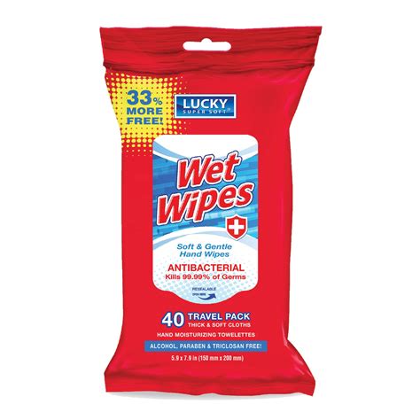 Lucky Super Soft Antibacterial Wet Wipes, 40 Count