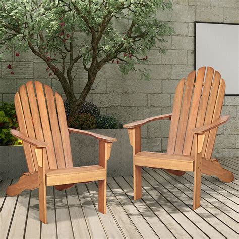 Gymax 2PCS Wooden Classic Adirondack Chair Lounge Chair Outdoor Patio ...