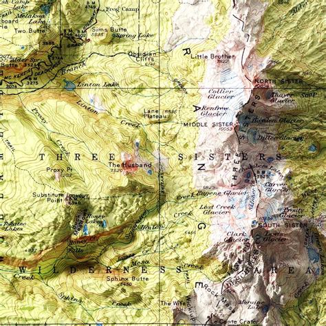 Oregon, Three Sisters 1929 Shaded Relief Map | Oregon map, Relief map ...