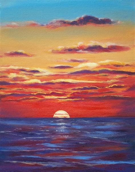 Red Sky Ocean Sunset Painting by Celeste Drewien - Pixels