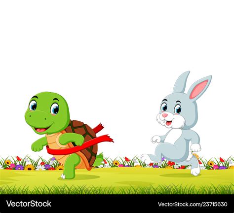 A turtle win the race against a rabbit Royalty Free Vector