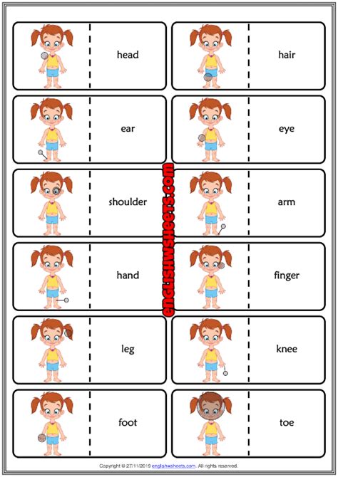 Body Parts ESL Printable Dominoes Game For Kids