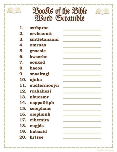 Printable Books of the Bible Word Scramble Game: Bible Activities For ...