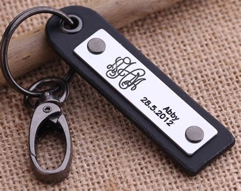 Monogram Leather Keychain Personalized Leather Key Chain - Etsy