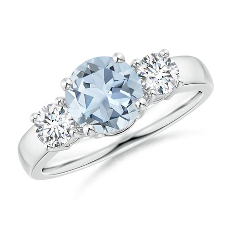 March Birthstone Ring - Classic Aquamarine and Diamond Three Stone ...