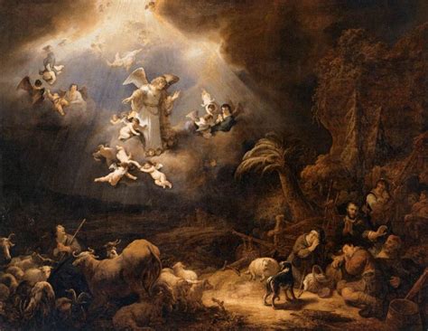 The Heavenly Host appearing to shepherds Louvre Paris, Rembrandt, A ...