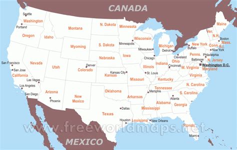 United States Map With Major Cities Printable - prntbl ...