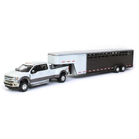 1/64 2018 Ford F-350, White Platinum w/ Gray Gooseneck Livestock ...