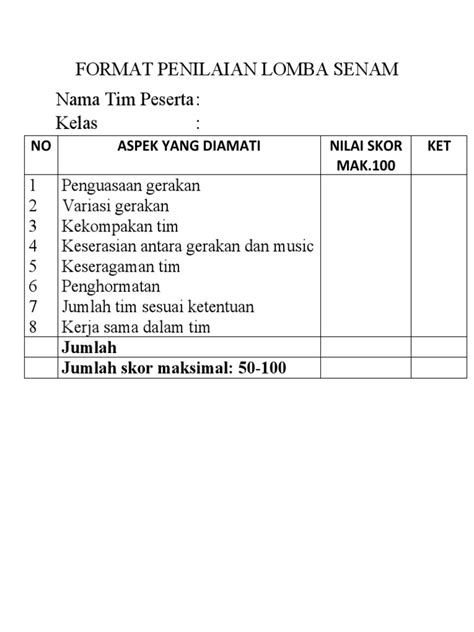 Format Penilaian Lomba Senam | PDF