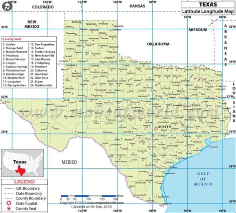 Map Of Texas With Longitude And Latitude | Printable Templates Free