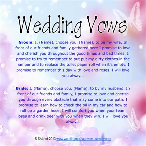 Funny Wedding Marriage Vows - Silly Sample Vow Examples - Wedding ...