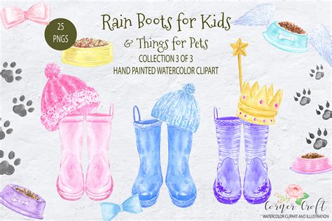 Rain Boots for kids and Things for Pets, kid's Wellies, watercolor wel ...