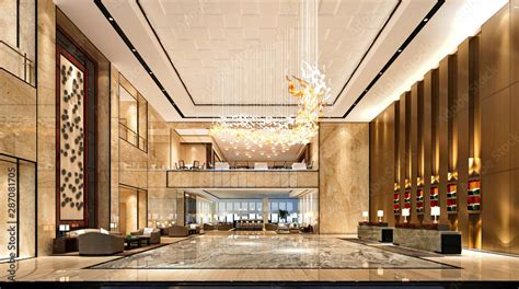 3d render luxury hotel entrance reception lobby Stock Illustration ...