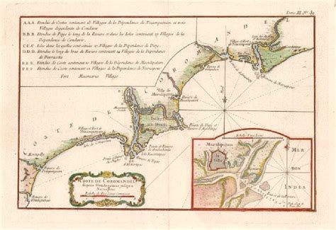 Bellin: Antique Map of Coromandel Coast, India, 1764