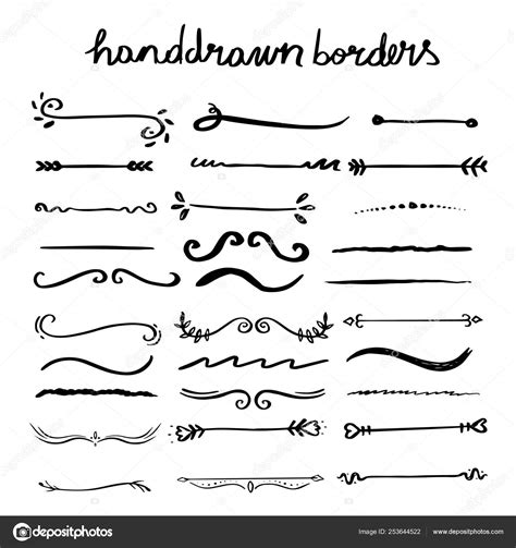 Handmade Collection Set Underline Strokes Marker Brush Doodle Style ...