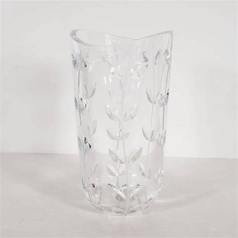 Large Modernist Crystal Vase with Incised Foliate Patterns by Tiffany ...