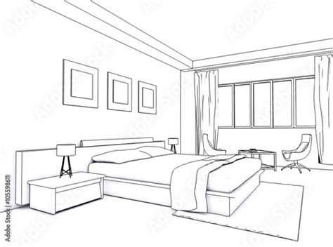 Architectural interior drawing, bedroom sketch Stock Illustration ...