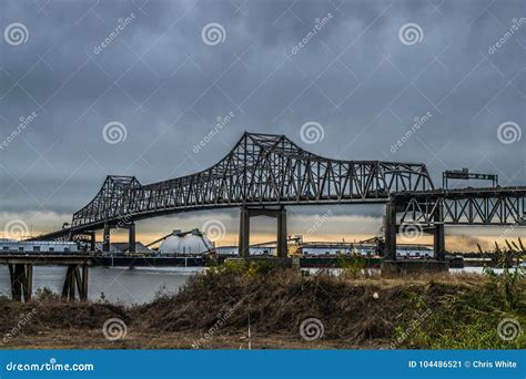 Mississippi River Bridge at Baton Rouge and Port of Baton Rouge Stock ...