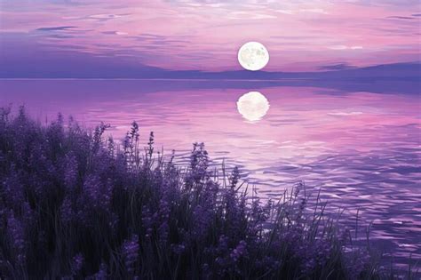 Premium AI Image | purple sunset with purple flowers on the water