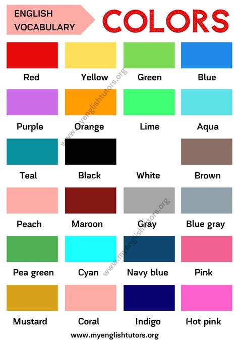 Color Names! In this lesson, you will learn a list of basic colors in ...