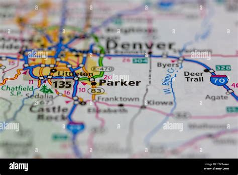 Parker Colorado USA shown on a Geography map or road map Stock Photo ...