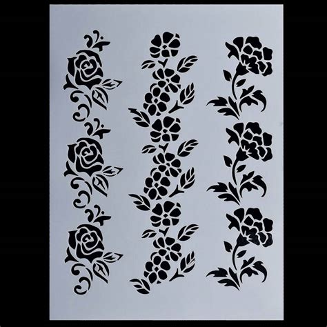 JustKraft Craft Stencil Plastic Size: 2x8 Inch - Rose Flower