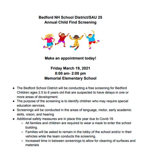 Bedford NH School District/SAU 25 Annual Child Find Screening