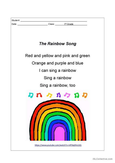 The Rainbow Song Lyrics nursery rhym…: English ESL worksheets pdf & doc