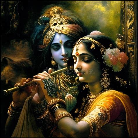 Hindu God Krishna and Radha Painting with Flute Generative Ai Stock ...