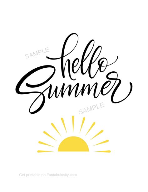 "Hello summer" printable sign and free download, with curvy text and a ...