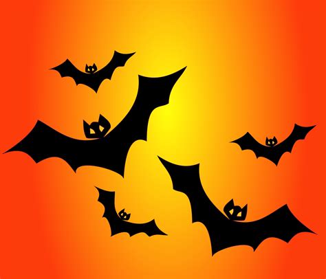 Bats On Orange - Free Halloween Vector Clipart Illustration