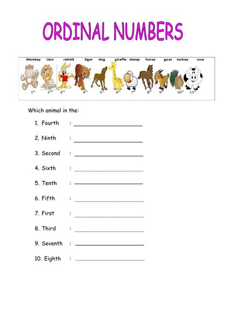 Ordinal Numbers Worksheets