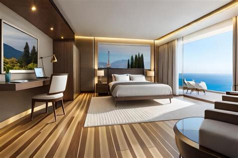 Premium AI Image | Bedroom with a view of the ocean and a view of the ocean