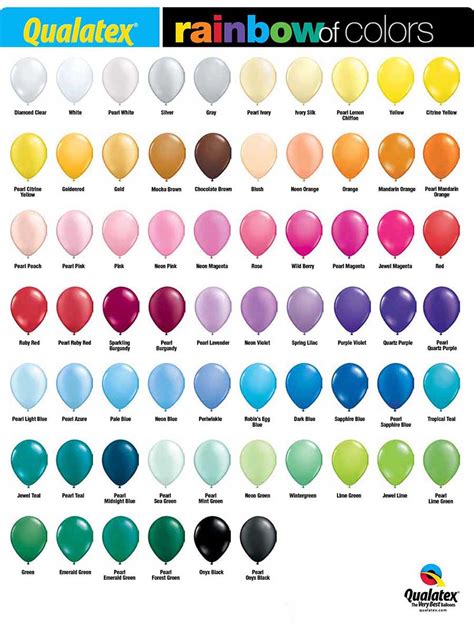 Balloon Sizes & Color Chart - Bubble Moo Balloons