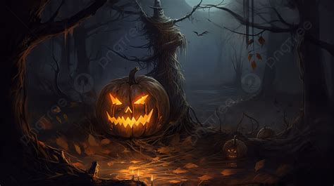 The Scary Haunted Pumpkin In The Dark Woods Background, Scary Halloween ...